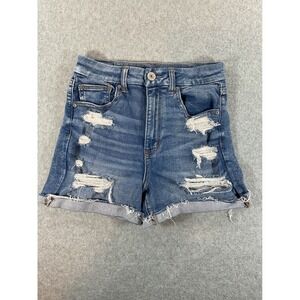 American Eagle Ne(x)t Level Stretch Distressed Denim Shorts Blue‎ Womens  6 #725